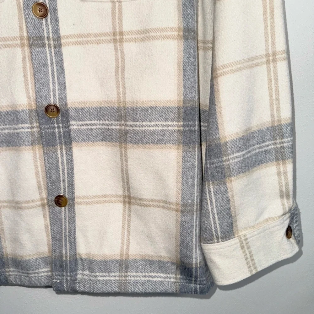 Old Navy Soft Brushed Plaid Shacket Cream & Gray Oversized Jacket XXlarge Men’s